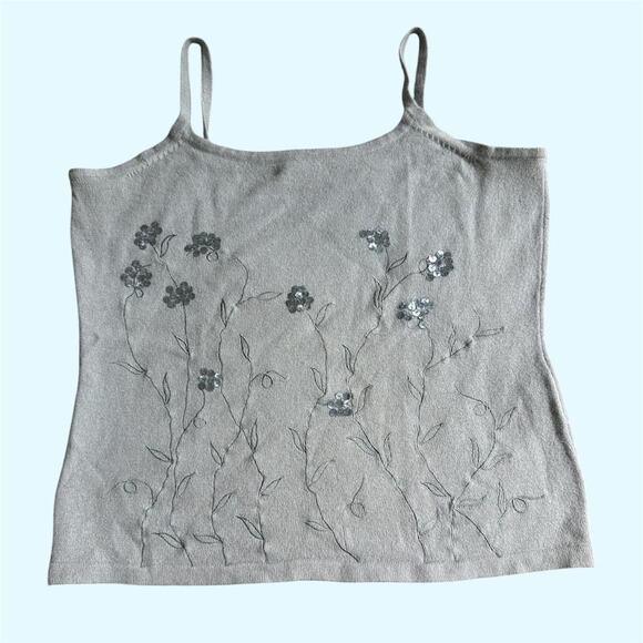 European Culture Tops - Euro brand in extenso grey floral embroidered knit tank top